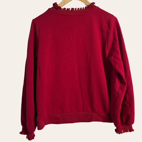 Who What Wear Red Crewneck Mockneck Ruffle Sweater Size L - Picture 6 of 8